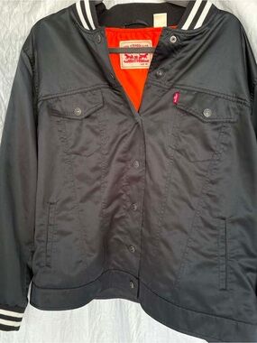 LEVIS VTG Inspired black varsity bomber orange lining Retro streetwear 2X Y2K